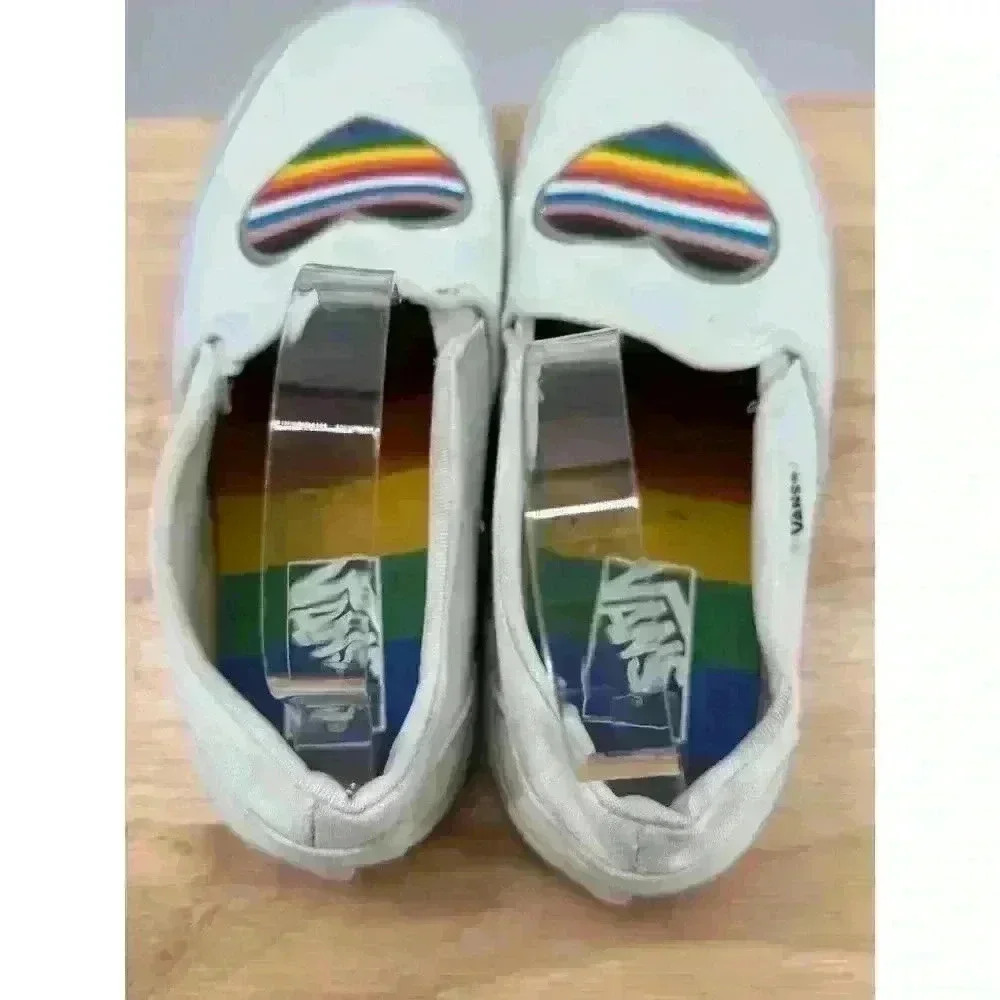 Vans Old School White Slip On Low Top Sneakers w/ Colorful Heart Women's Sz 9.5 - Picture 8 of 9